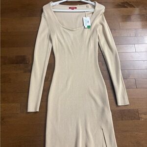 Elegant Beige Ribbed Dress